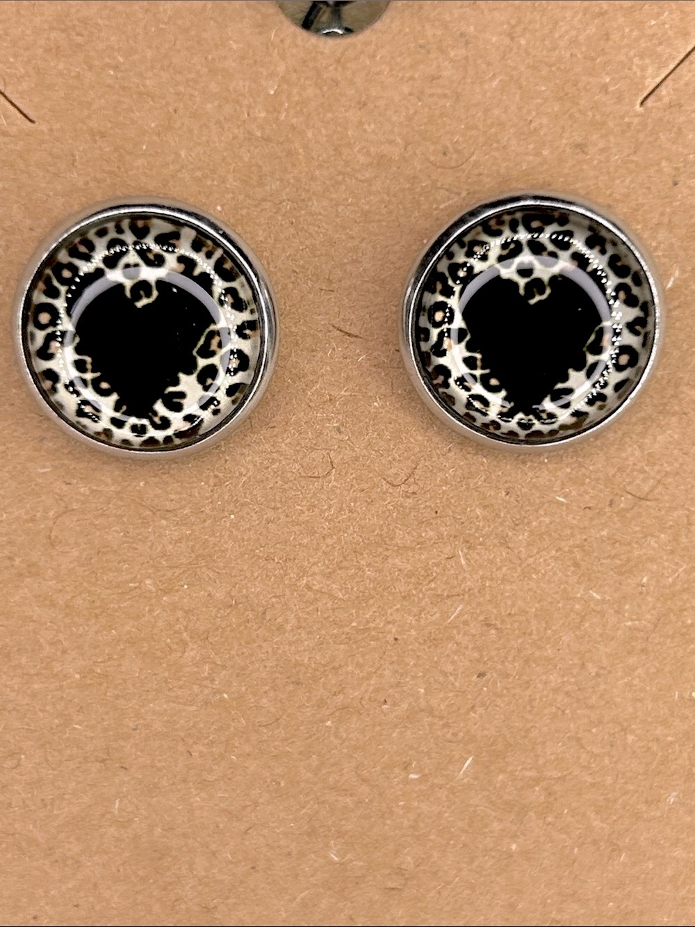Leopard Heart Black Stud Druzy Earrings - Women's Fashion Jewelry
